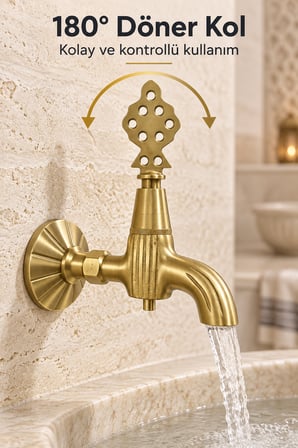 Altın Pirinç 180° Çevirmeli Hamam Kurnası Musluğu Dekoratif Hamam Banyo Sauna Osmanlı Çeşmesi