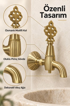 Altın Pirinç 180° Çevirmeli Hamam Kurnası Musluğu Dekoratif Hamam Banyo Sauna Osmanlı Çeşmesi