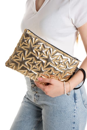 2'li Çanta Paketi Yıldız Desenli Portföy El Çantası Bilek Askılı Clutch Çanta