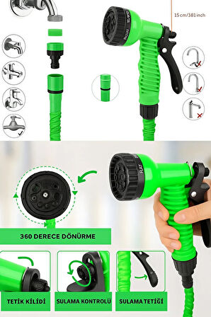 Uzayan Balkon Bahçe Araba Yıkama Püskürtme Hortumu 7.5 M Rakorlu Musluklara Uygun