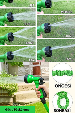 Uzayan Balkon Bahçe Araba Yıkama Püskürtme Hortumu 7.5 M Rakorlu Musluklara Uygun