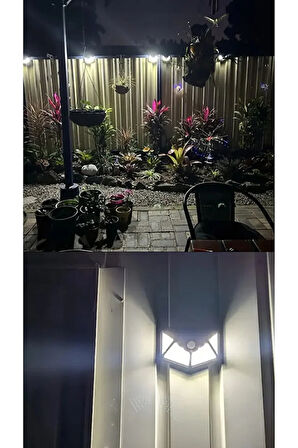 Solar Güneş Enerjili Hareket Sensörlü Duvar Lambası Bahçe Lambası 100 Ledli Su Geçirmez1 Adet