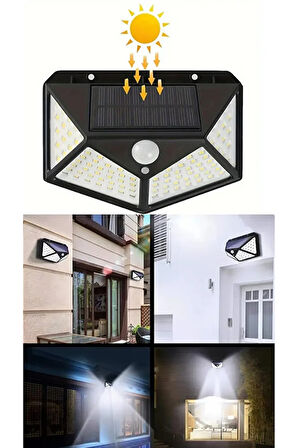 Solar Güneş Enerjili Hareket Sensörlü Duvar Lambası Bahçe Lambası 100 Ledli Su Geçirmez1 Adet