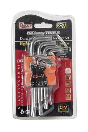 Qtools 9 Parça Çelik Kısa Alyan Takımı Tork Anahtarı Seti Yıldız Uçlu