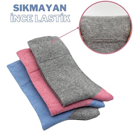 CİHO SOCKS 3 Çift Kadın Diyabetik Pamuklu Sıkmayan Lastikli Soket Çorap