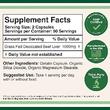 Grass Fed Beef Liver Supplement 180 Veg. Kapsül
