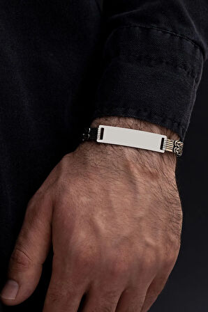 Erkek Gümüş Bileklik - İsim Yazılabilir 3.5 mm Çift Kare Kral Gümüş Bileklik