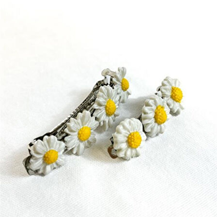 Uretti - Hülya 6683 El Yapımı Çiçek Desenli Polimer Kil 2’li Set Klipsli Saç Tokası / 8 cm - 6 cm