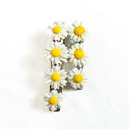 Uretti - Hülya 6683 El Yapımı Çiçek Desenli Polimer Kil 2’li Set Klipsli Saç Tokası / 8 cm - 6 cm