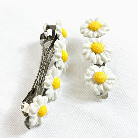 Uretti - Hülya 6683 El Yapımı Çiçek Desenli Polimer Kil 2’li Set Klipsli Saç Tokası / 8 cm - 6 cm