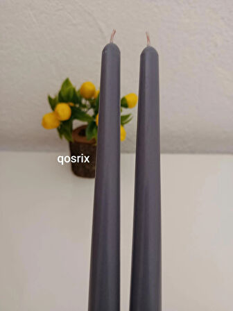 qosrix 2'li Gri Şamdan Soya Mumu 1. Kalite Soya Doğal Vanilya Kokulu Uzun Çubuk Konik Mum Dekoratif