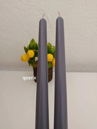 qosrix 2'li Gri Şamdan Soya Mumu 1. Kalite Soya Doğal Vanilya Kokulu Uzun Çubuk Konik Mum Dekoratif