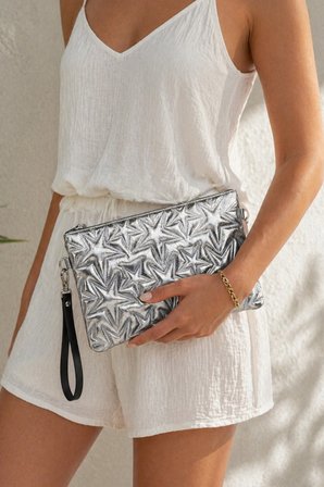 2'li Çanta Paketi Yıldız Desenli Portföy El Çantası Bilek Askılı Clutch Çanta