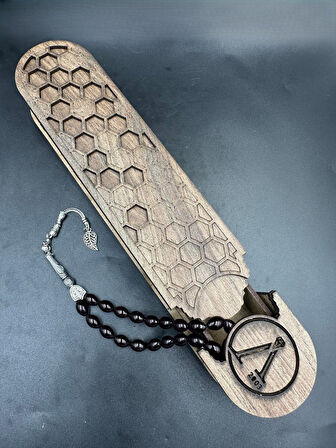 lpaka Yaprak Püskül  Ateş Kehribar Tespih (Ahşap Kutulu)