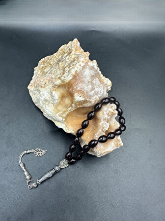 lpaka Yaprak Püskül  Ateş Kehribar Tespih (Ahşap Kutulu)