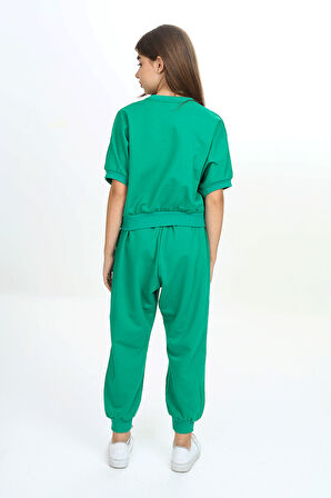 Kız Çocuk Bisiklet Yaka Baskılı Kısa Kollu Eşofman Takımı