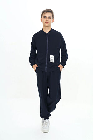 Erkek Çocuk İki İp Fermuarlı V Yaka Uzun Kol Eşofman Takımı