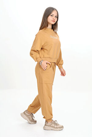 Kız Çocuk Bisiklet Yaka Baskılı Eşofman Takımı