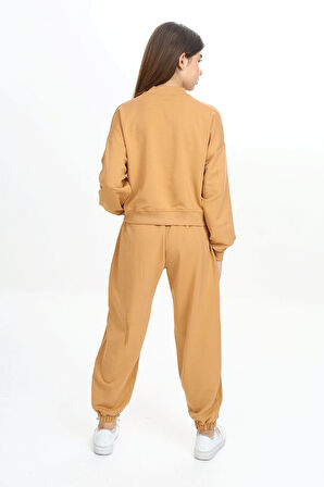 Kız Çocuk Fermuarlı V Yaka Baskılı Eşofman Takımı