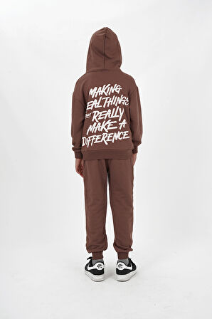 Erkek Çocuk Üç İplik Şardonsuz Kumaş Baskılı Kapüşonlu Eşofman Takımı