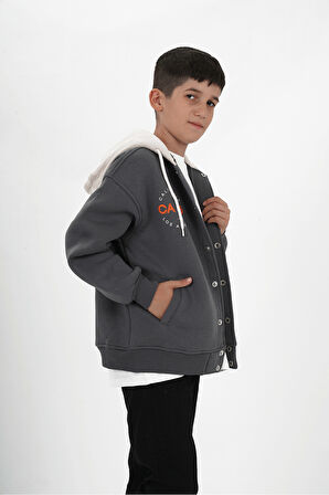 Erkek Çocuk Üç İplik Baskılı Kapüşonlu Kolej Ceket