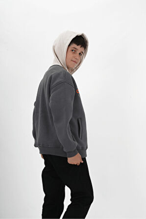 Erkek Çocuk Üç İplik Baskılı Kapüşonlu Kolej Ceket