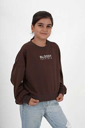 Kız Çocuk İki İp Kumaş Bisiklet Yakalı Baskılı Sweatshirt