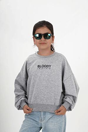 Kız Çocuk İki İp Kumaş Bisiklet Yakalı Baskılı Sweatshirt