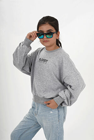 Kız Çocuk İki İp Kumaş Bisiklet Yakalı Baskılı Sweatshirt