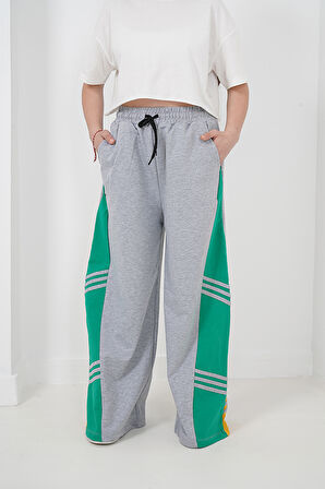 Kız Çocuk İki İplik Kumaş İspanyol Paça Çizgili Jogger Pantolon