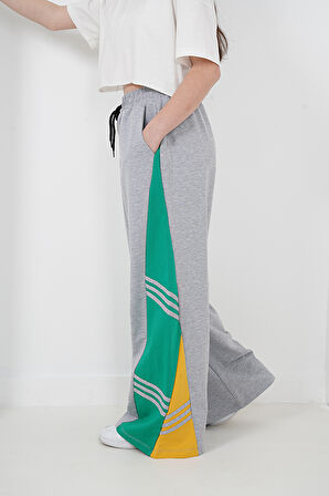 Kız Çocuk İki İplik Kumaş İspanyol Paça Çizgili Jogger Pantolon