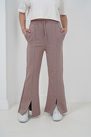 Kız Çocuk İki İplik Kumaş Çımalı Yırtmaç Paçalı Jogger Pantolon