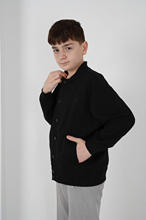 Erkek Çocuk İki İplik Kumaş Çıtçıtlı Bisiklet Yaka Kolej Hırka