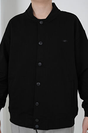 Erkek Çocuk İki İplik Kumaş Çıtçıtlı Bisiklet Yaka Kolej Hırka