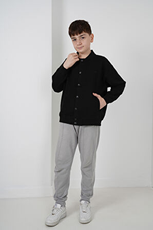 Erkek Çocuk İki İplik Kumaş Çıtçıtlı Bisiklet Yaka Kolej Hırka