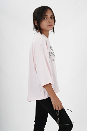 Kız Çocuk Süprem Kumaş Bisiklet Yaka Baskılı Tshirt