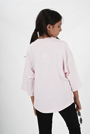 Kız Çocuk Süprem Kumaş Bisiklet Yaka Baskılı Tshirt