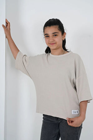 Kız Çocuk Pıtırcık Kumaş Bisiklet Yaka Tshirt
