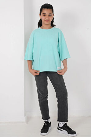 Kız Çocuk Pıtırcık Kumaş Bisiklet Yaka Tshirt