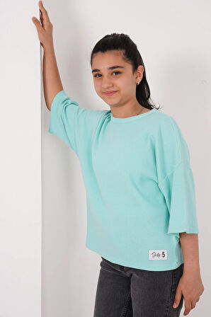 Kız Çocuk Pıtırcık Kumaş Bisiklet Yaka Tshirt