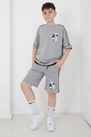 Erkek Çocuk İki İplik Kumaş Baskılı Şort Takım