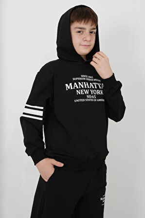 Erkek Çocuk İki İplik Kumaş Kapüşonlu Baskılı Eşofman Takımı