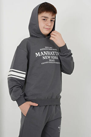 Erkek Çocuk İki İplik Kumaş Kapüşonlu Baskılı Eşofman Takımı