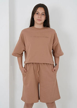 Kız Çocuk İki İplik Kumaş Bisiklet Yaka Şortlu Takım