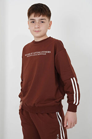 Erkek Çocuk İki İplik Kumaş Bisiklet Yaka Baskılı Eşofman Takımı