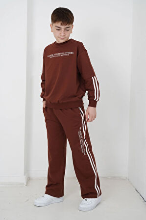 Erkek Çocuk İki İplik Kumaş Bisiklet Yaka Baskılı Eşofman Takımı