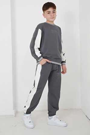 Erkek Çocuk İki İplik Kumaş Çizgili Bisiklet Yakalı Eşofman Takımı