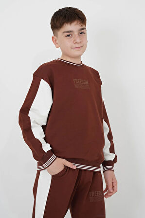 Erkek Çocuk İki İplik Kumaş Çizgili Bisiklet Yakalı Eşofman Takımı