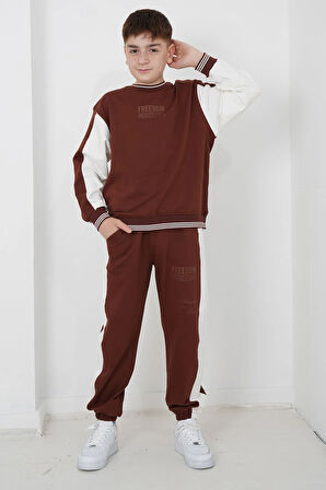 Erkek Çocuk İki İplik Kumaş Çizgili Bisiklet Yakalı Eşofman Takımı