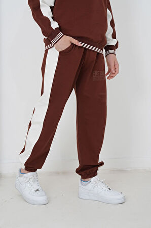 Erkek Çocuk İki İplik Kumaş Çizgili Bisiklet Yakalı Eşofman Takımı